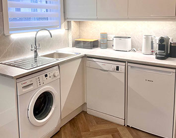 Glas Eilean View Self Catering Accommodation contains a modern kitchen with oven washing machine fridge and Nespresso coffee machine 