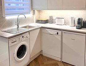 Glas Eilean View Self Catering Accommodation contains a modern kitchen with oven washing machine fridge and Nespresso coffee machine 