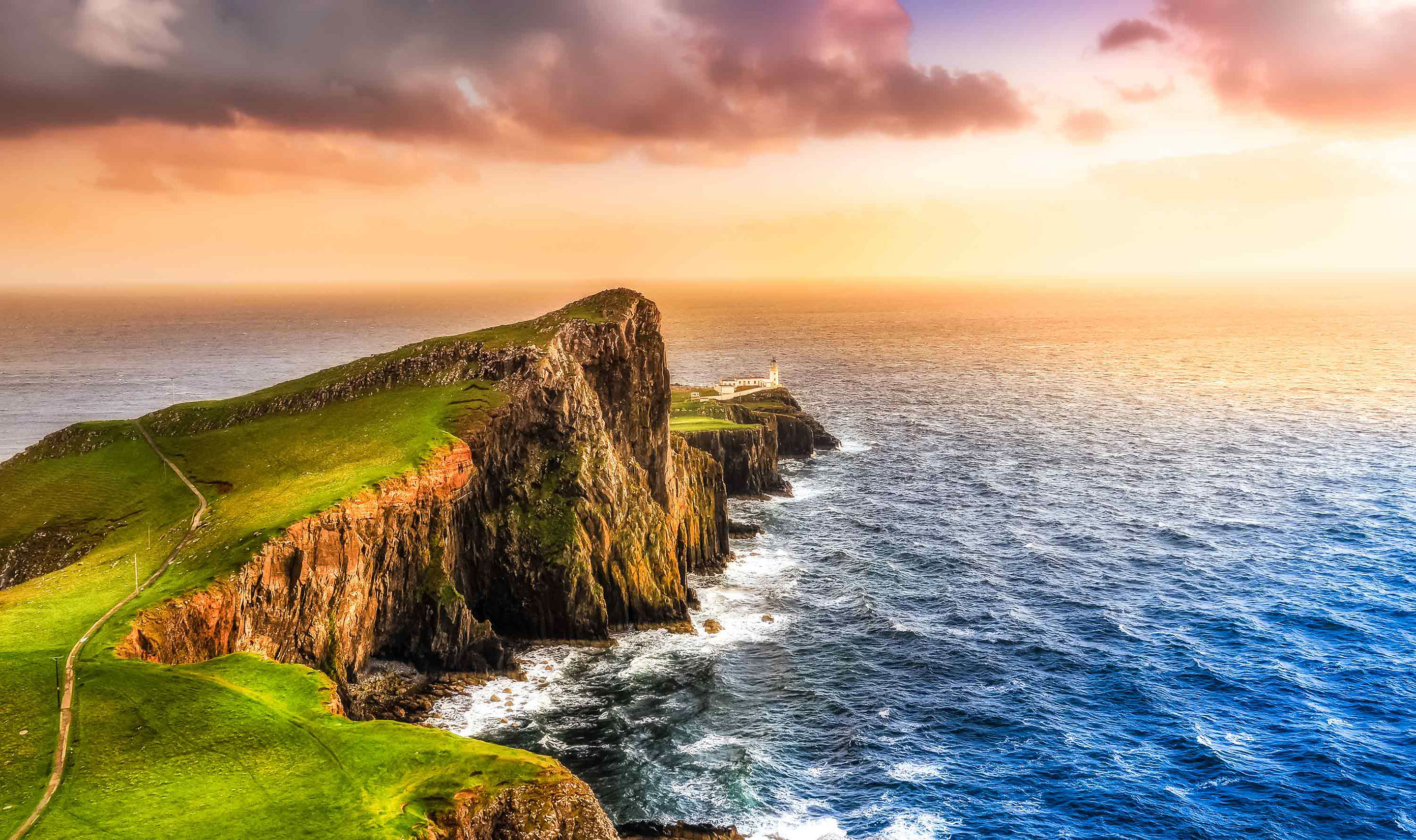 Neist Point Lighthouse on the North West of the Isle of Skye with stunning sea views
